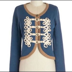 ModCloth Nick & Mo Le Cord On Blue Cardigan L